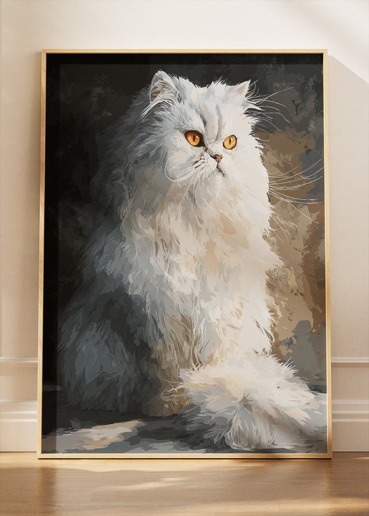 White Persian Cat Wall Art Print & Canvas – Elegant Modern Animal Artwork