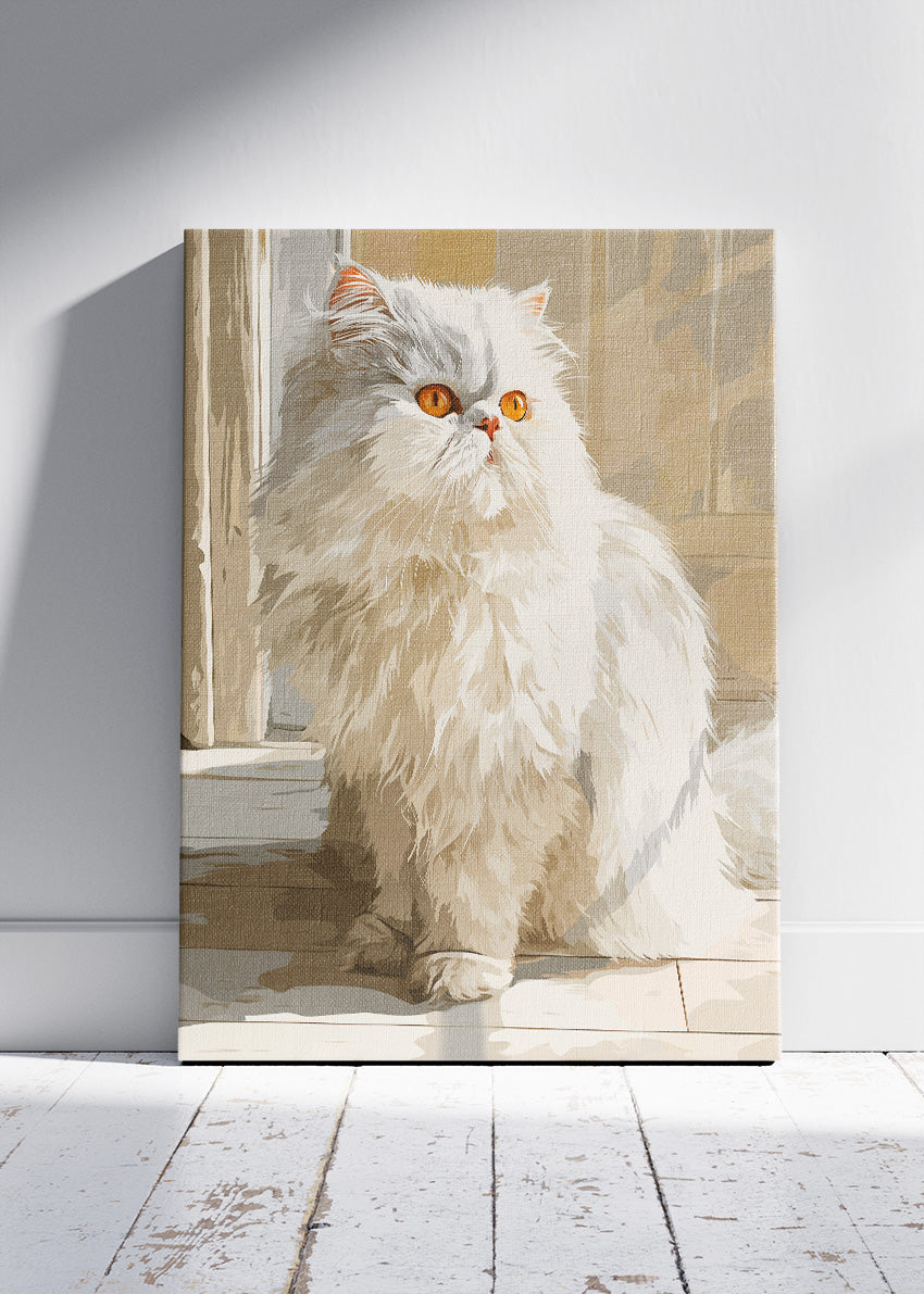 White Persian Cat Wall Art Print & Canvas – Elegant Modern Pet Artwork