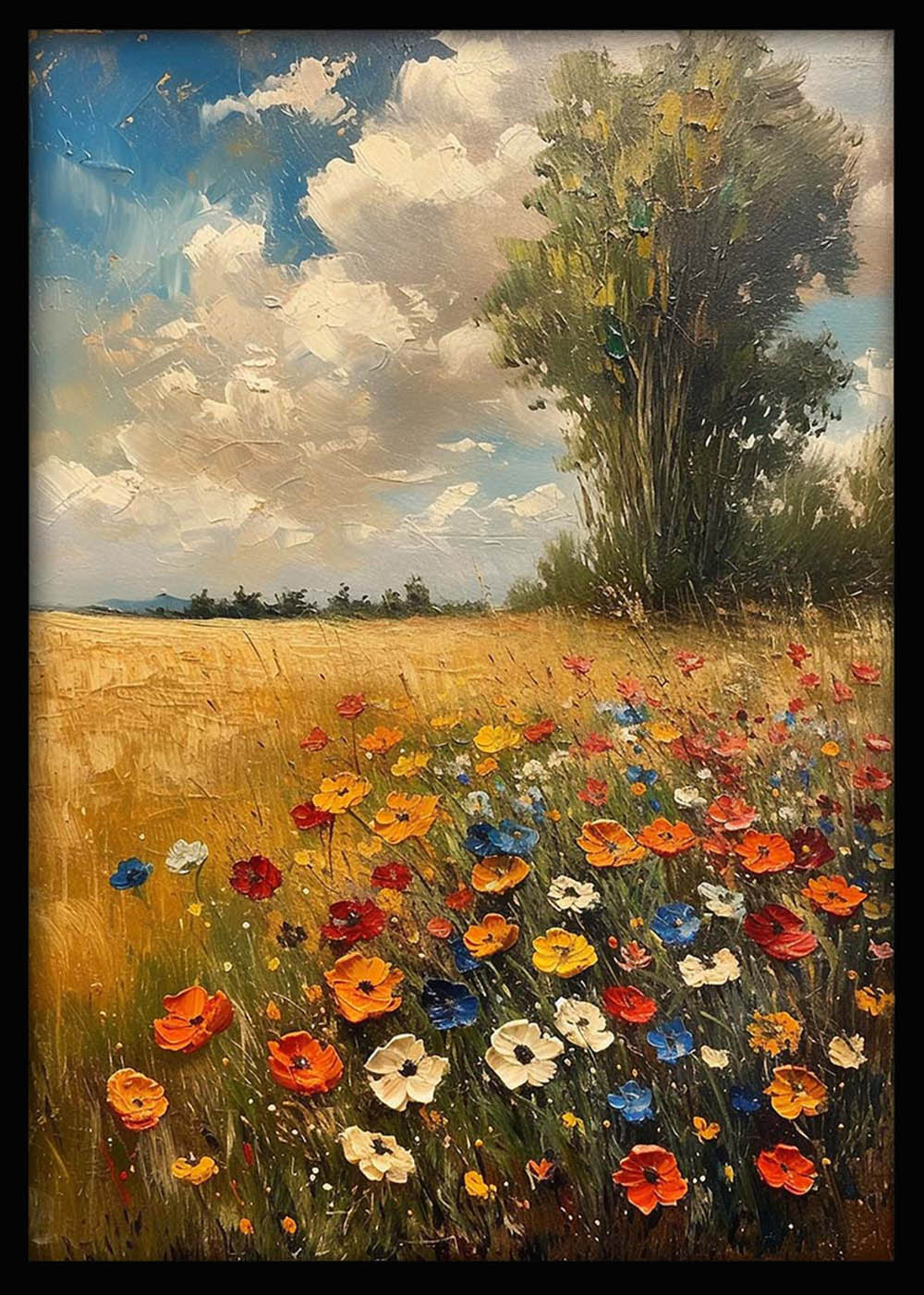 Wildflower Meadow Landscape – Colorful Field Canvas & Poster Wall Art – T1269 – AiPrintLab