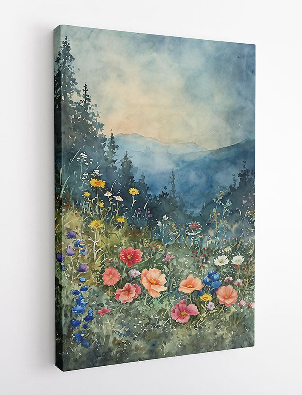 Wildflower Meadow in Misty Mountains Poster & Canvas Art – T778 – AiPrintLab