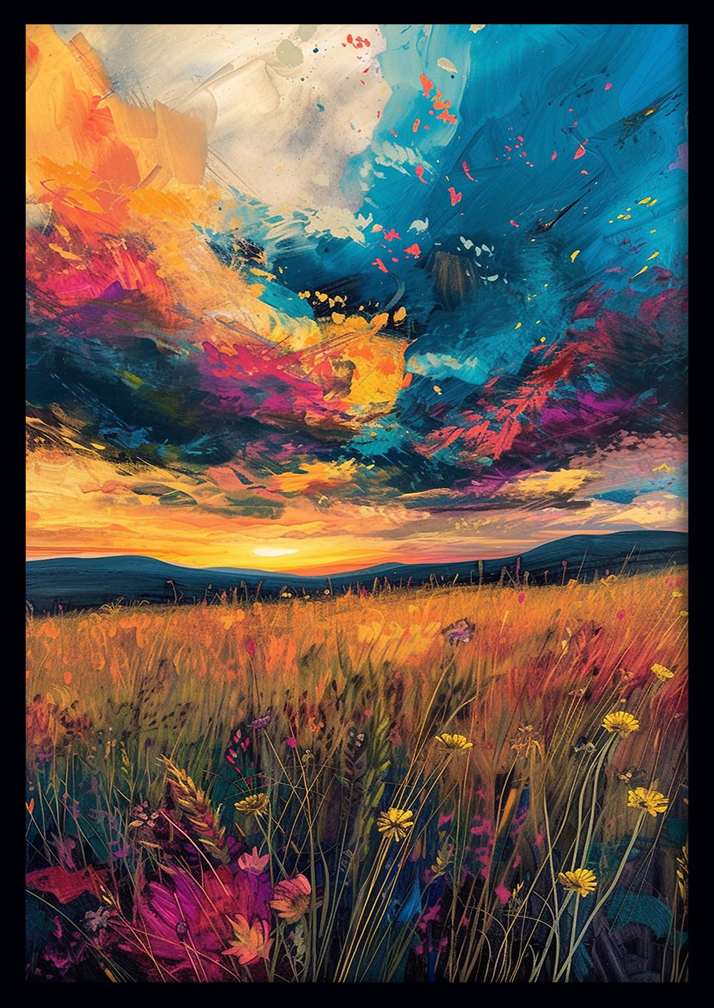 Wildflower Sunset Explosion – Colorful Abstract Landscape Canvas & Poster – T1426 –