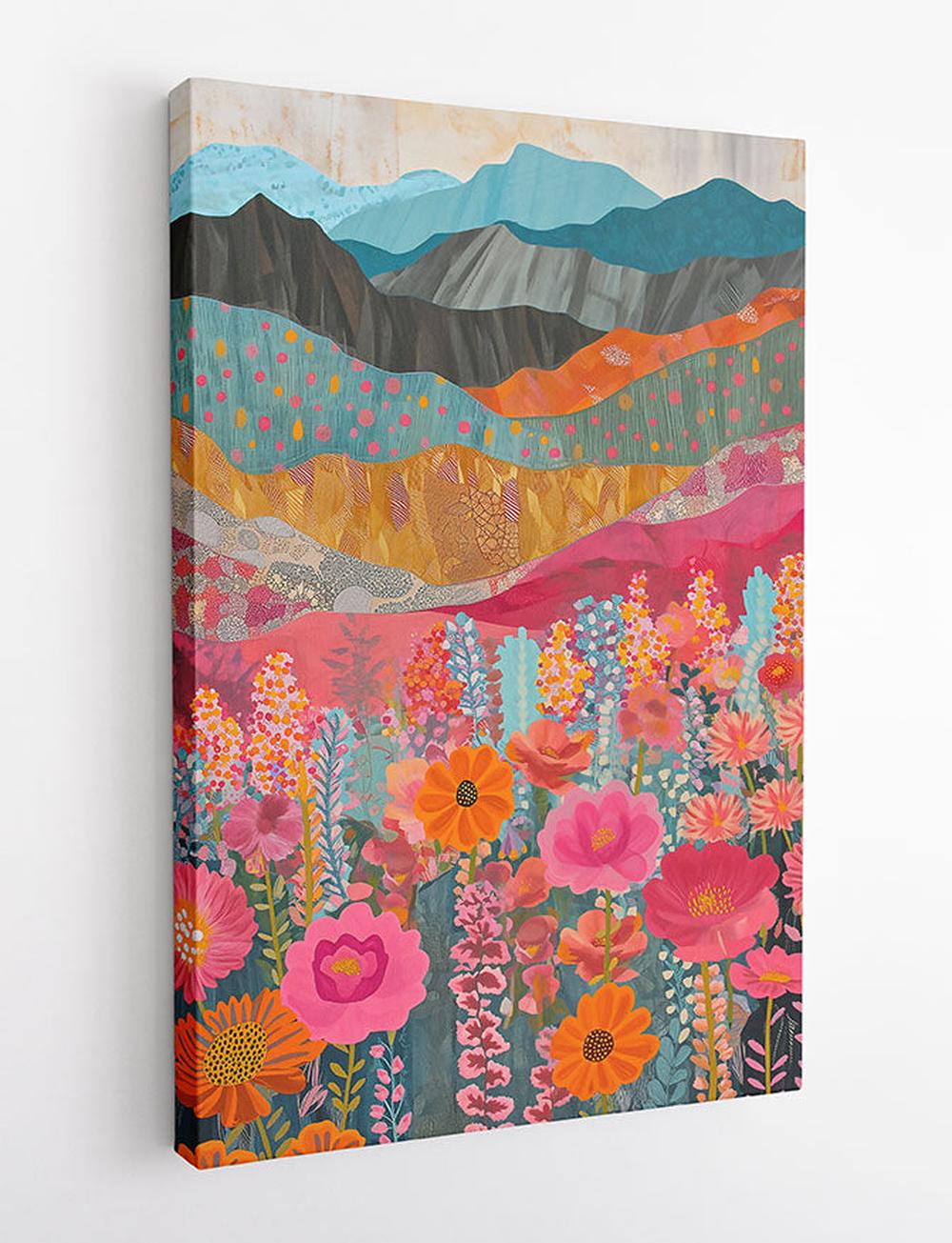Wildflower Vista – Colorful Floral Mountainscape Canvas & Poster Art – T813 – AiPrintLab