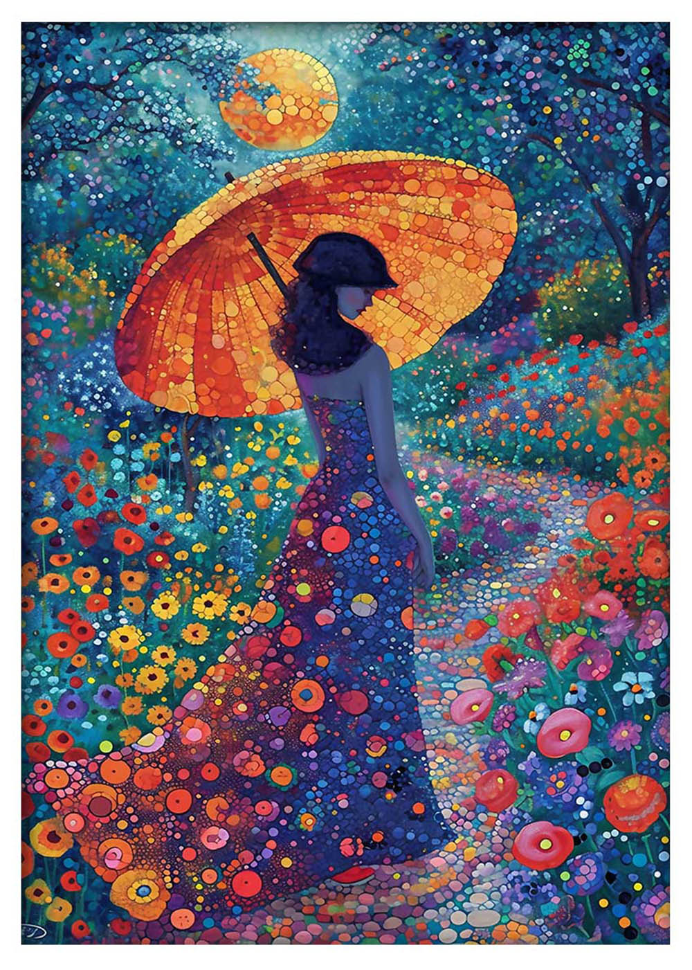 Woman with Parasol in Blooming Garden – Dreamy Floral Canvas & Poster Art – T906 – AiPrintLab
