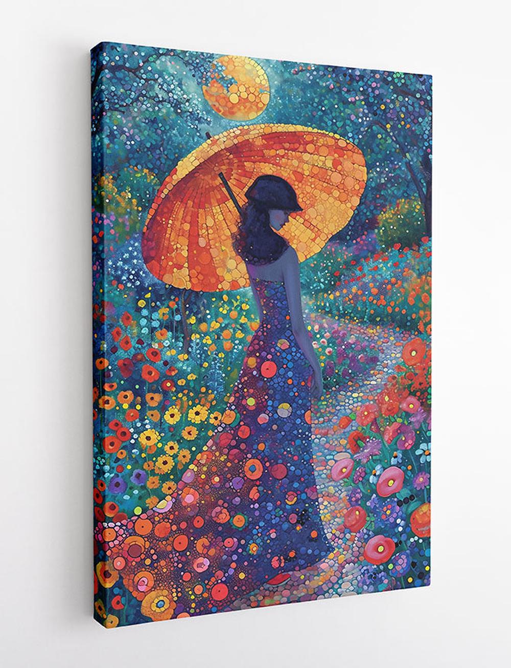 Woman with Parasol in Blooming Garden – Dreamy Floral Canvas & Poster Art – T906 – AiPrintLab
