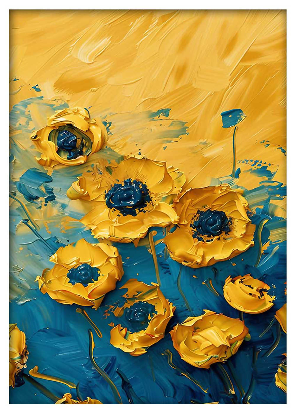 Yellow & Blue Abstract Floral Textured Art – Canvas & Poster Wall Print – T917 – AiPrintLab