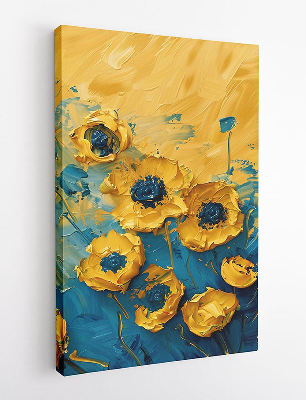 Yellow & Blue Abstract Floral Textured Art – Canvas & Poster Wall Print – T917 – AiPrintLab