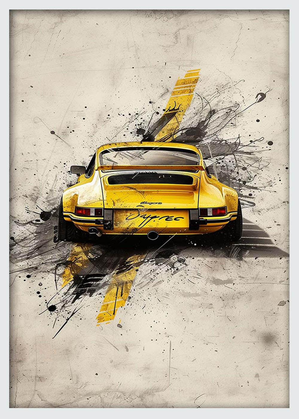 Yellow Porsche 911 Art – Abstract Sports Car Canvas & Poster Wall Art – T1102 – AiPrintLab