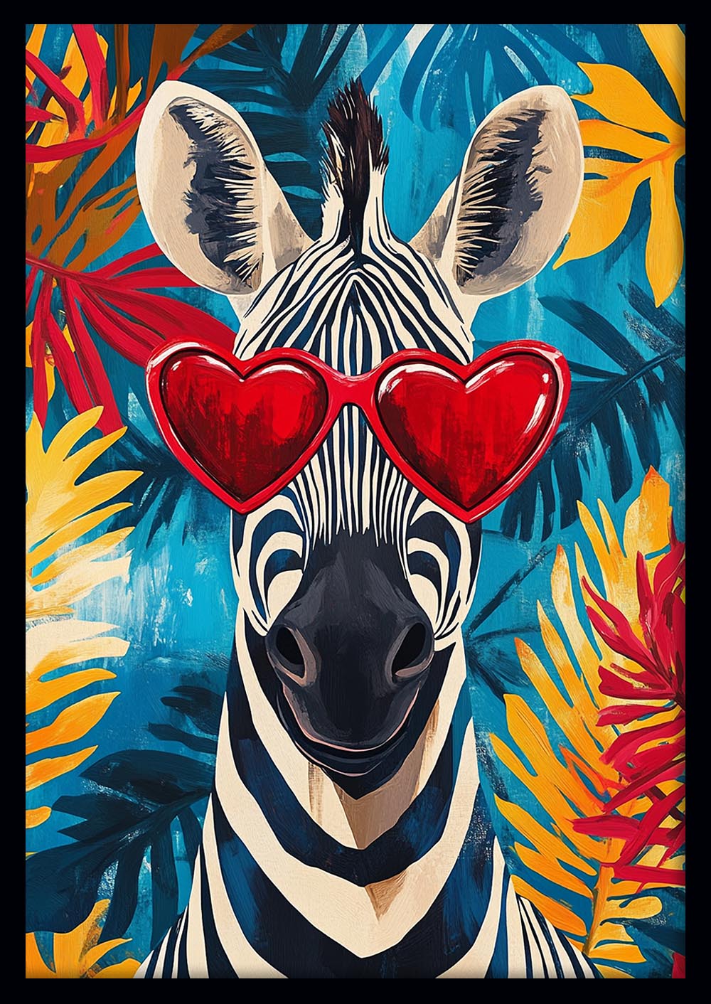 Zebra with Heart Glasses – Colorful Tropical Jungle Canvas & Poster Wall Art – T1289 – AiPrintLab