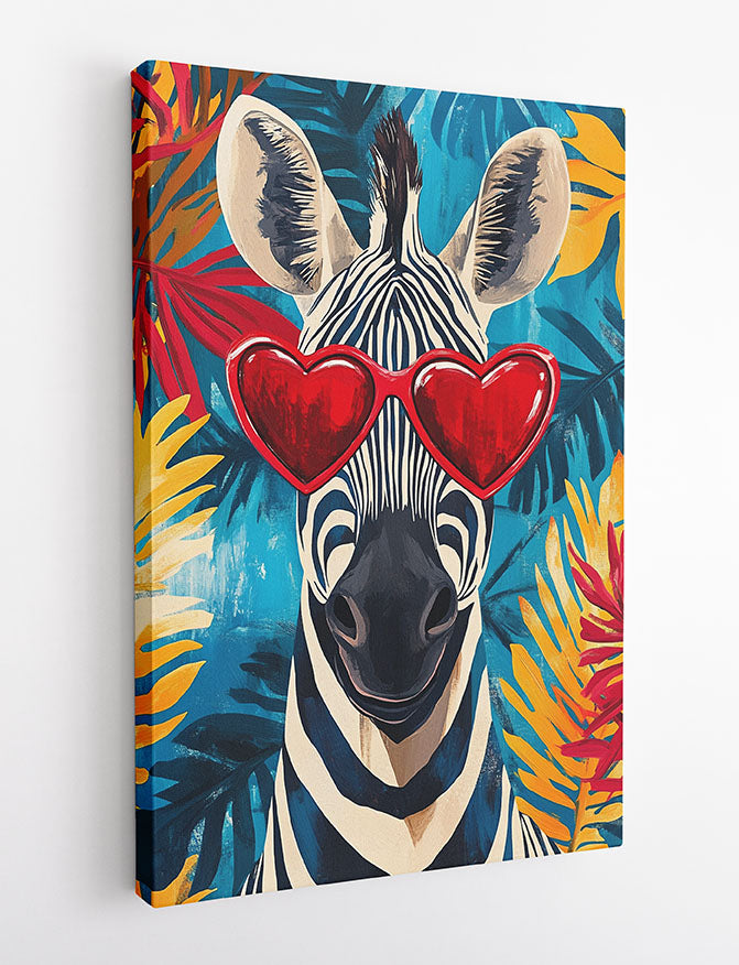 Zebra with Heart Glasses – Colorful Tropical Jungle Canvas & Poster Wall Art – T1289 – AiPrintLab