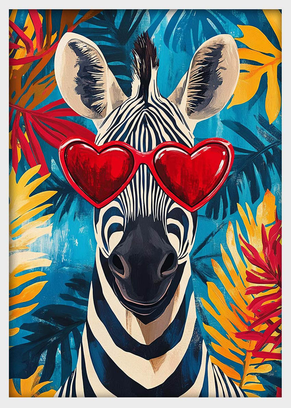 Zebra with Heart Glasses – Colorful Tropical Jungle Canvas & Poster Wall Art – T1289 – AiPrintLab