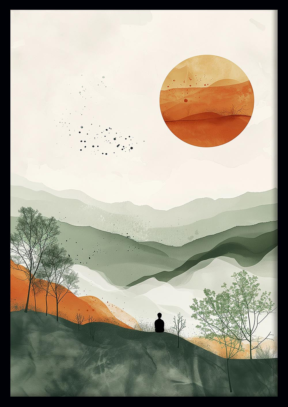 Zen Sunset Silhouette – Minimalist Landscape Canvas & Poster Wall Art – T1200 – AiPrintLab