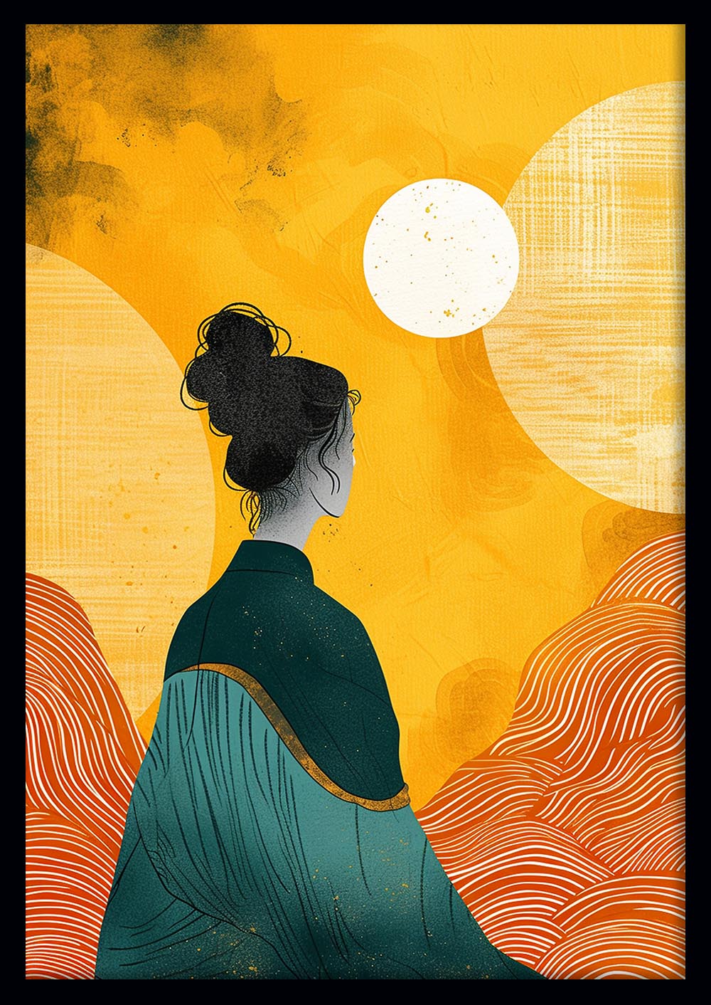 Zen Sunset Woman Illustration – Japanese Minimalist Poster & Canvas Wall Art – T1166 – AiPrintLab