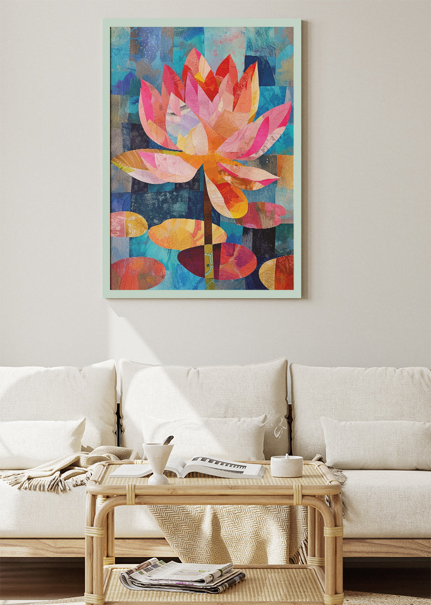Colourful Lotus Flower Wall Art – Vibrant Abstract Botanical Canvas Print & Modern Floral Poster for Living Room Decor UK