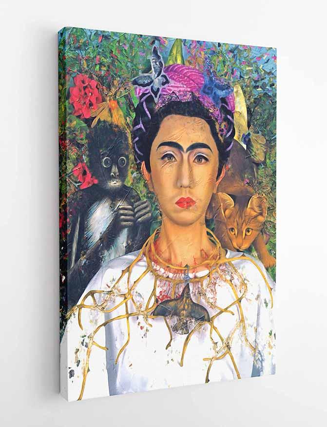 P81 Frida Kahlo and Flowers Canvas Art Prints, Posters, and Wall Art Pop Art Collection