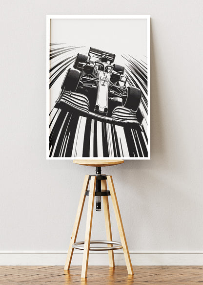Formula One Monochrome Poster & Canvas Print | Minimal Black & White Motorsport Wall Art