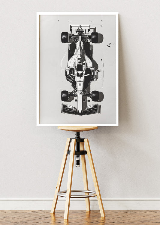 Formula 1 Minimalist Car Blueprint Poster & Canvas Print | Modern Motorsport Wall Art