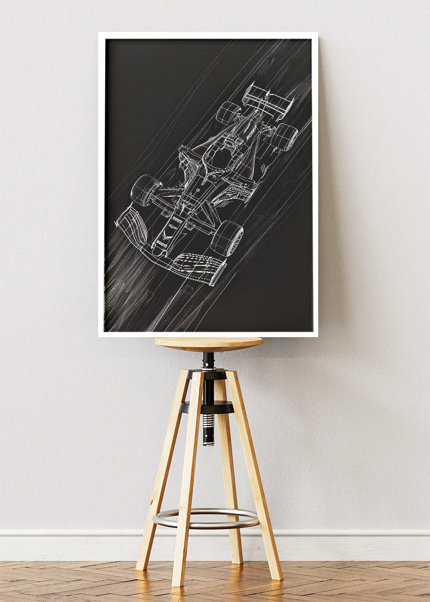Formula 1 Technical Blueprint Wall Art Poster & Canvas | Minimalist F1 Car Design Print
