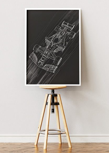 Formula 1 Technical Blueprint Wall Art Poster & Canvas | Minimalist F1 Car Design Print