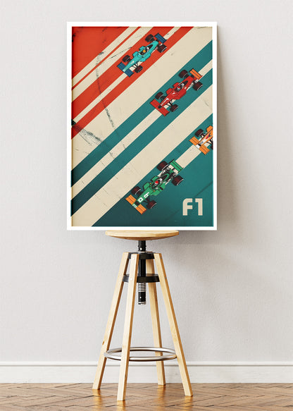 Retro Formula 1 Wall Art Poster & Canvas | Minimalist Top View F1 Racing Print