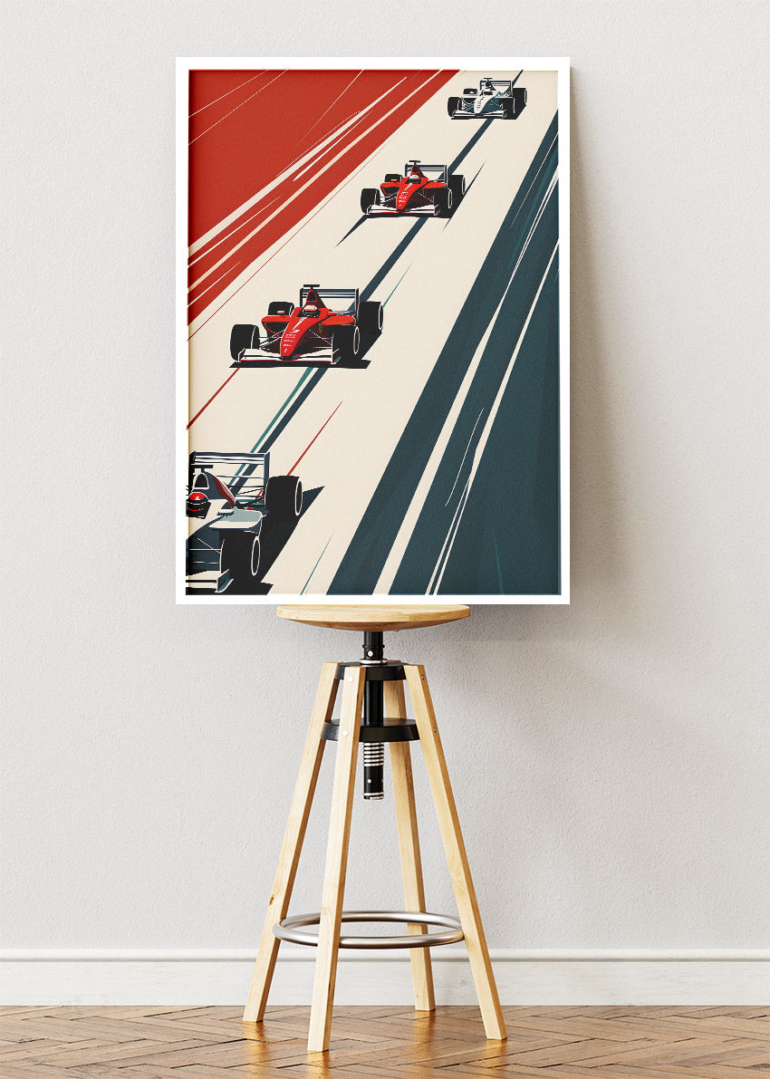Retro Formula 1 Racing Grid Wall Art Poster & Canvas | Vintage Top-Down F1 Print