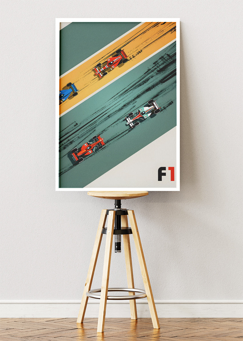 Formula 1 Retro Racing Poster & Canvas | Modern Motorsport Wall Art