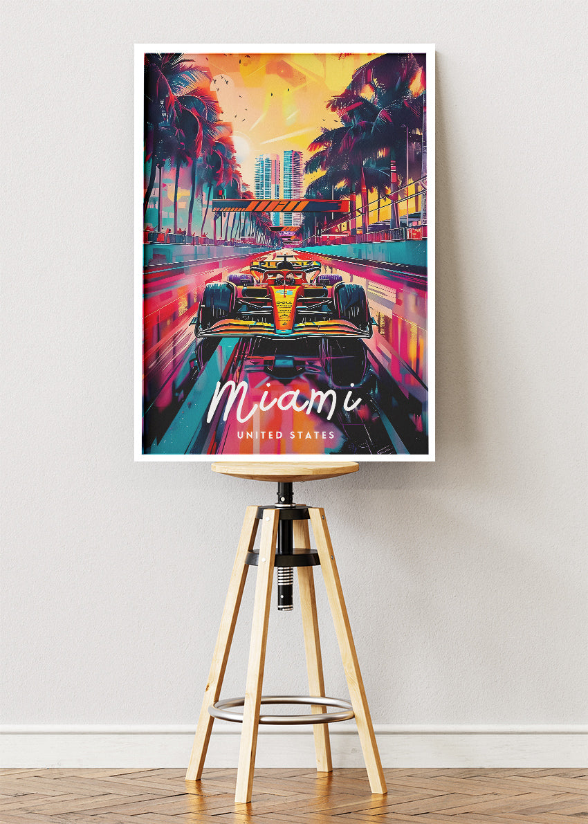 Miami Formula One Night Race Poster & Canvas | Neon Motorsport Wall Art