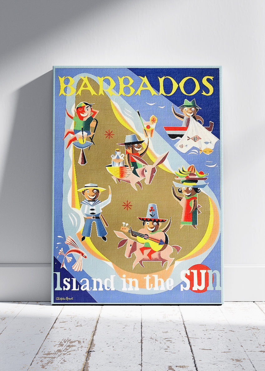 Barbados Vintage Travel Poster & Canvas Print – Island in the Sun Caribbean Wall Art