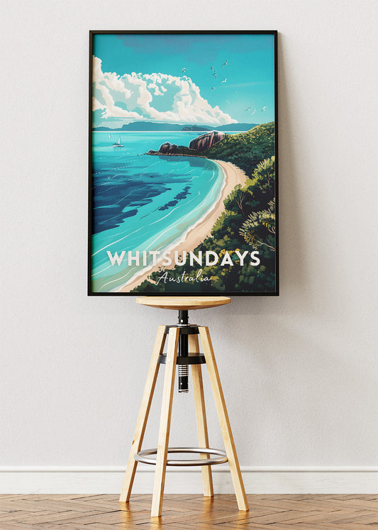 Whitsundays Australia Travel Poster & Canvas Wall Art – Tropical Coastal Beach Print