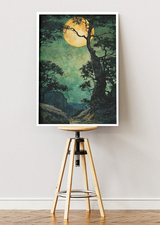 Moonlit Forest Valley Landscape Canvas & Poster Print – AI PRINT LAB