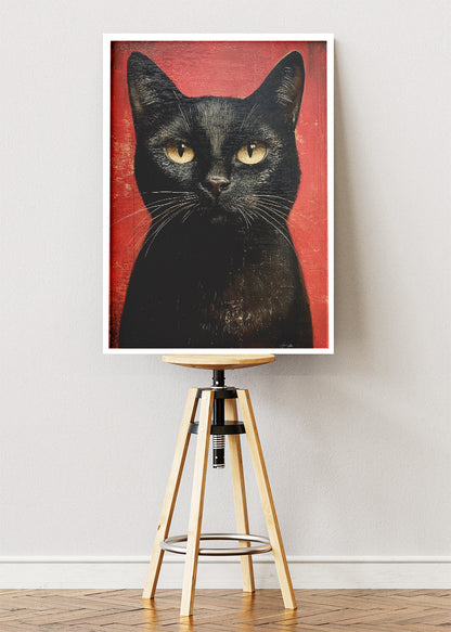 Black Cat Vintage Portrait Poster & Canvas Print – Retro Feline Wall Art