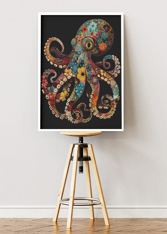 Floral Octopus Poster & Canvas Print – Colorful Decorative Sea Art