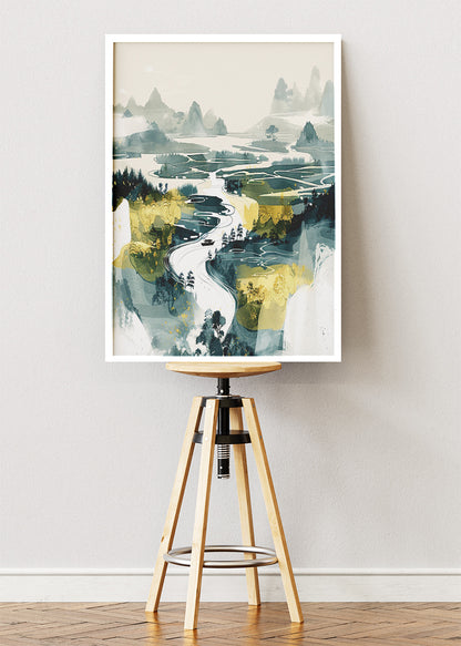Emerald River Plains – Contemporary Abstract Landscape Canvas & Poster Print – AI PRINT LAB