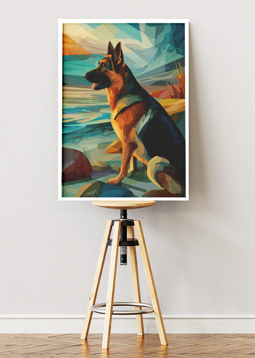 German Shepherd Geometric Landscape Poster & Canvas Print – Modern Dog Art