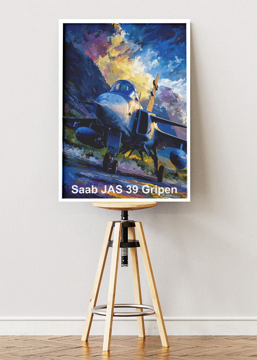Saab JAS 39 Gripen Poster & Canvas Print – Illustrated Fighter Jet Wall Art