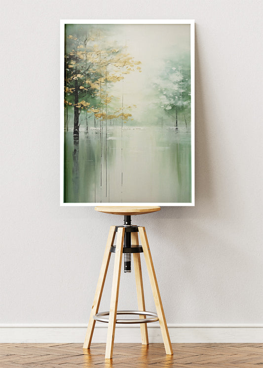 Minimalist Misty Forest Lake Landscape Canvas & Poster Print – AI PRINT LAB