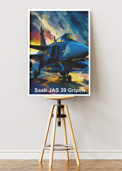 Saab JAS 39 Gripen Poster & Canvas Print – Dynamic Illustrated Fighter Jet Art
