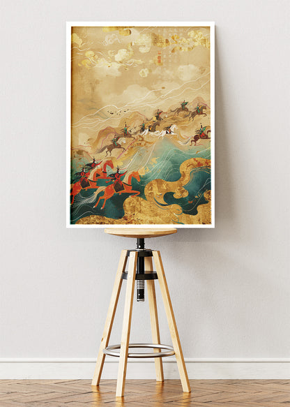 Samurai Tide Journey – Oriental Warrior Canvas & Poster Print – AI PRINT LAB