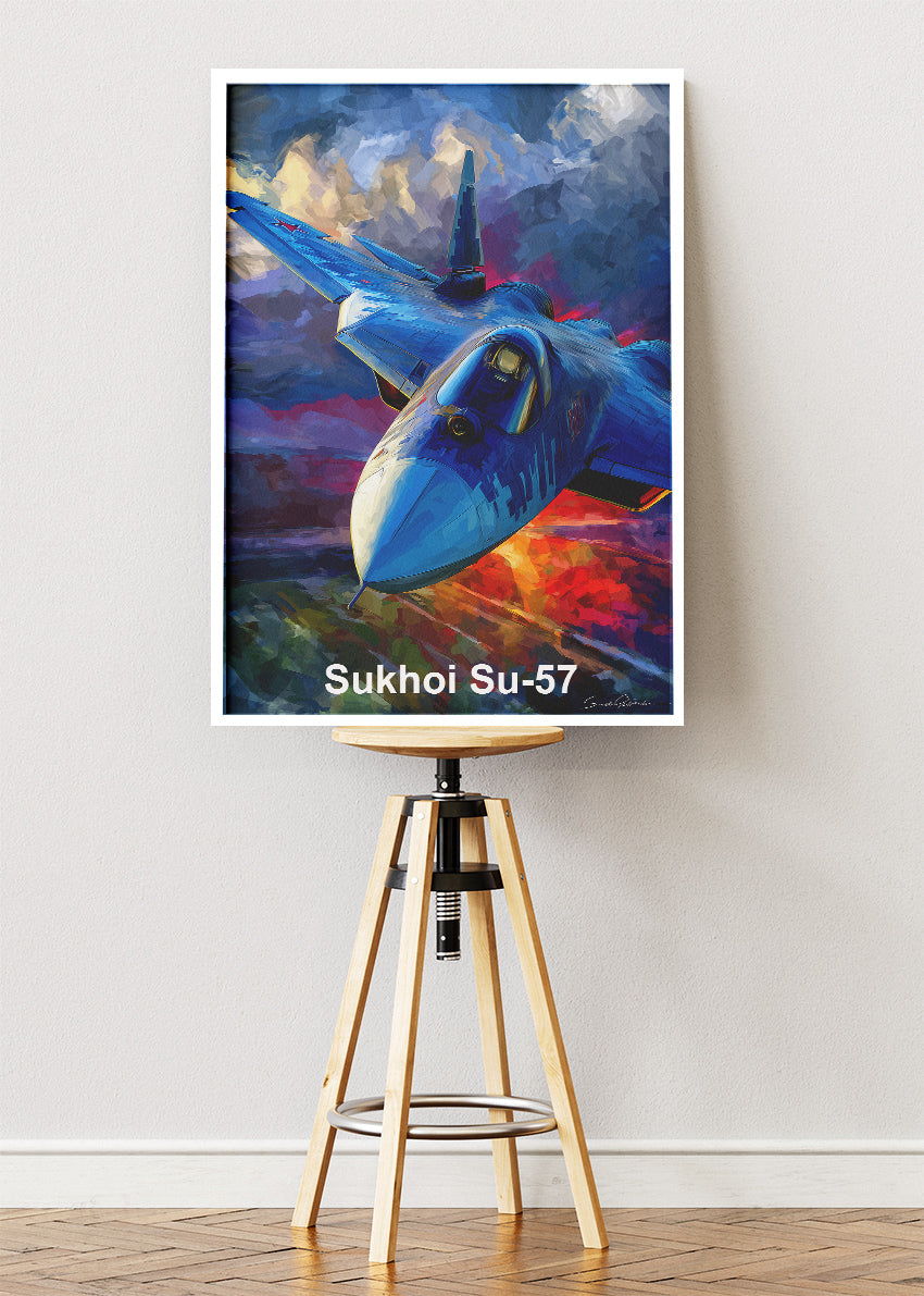 Sukhoi Su-57 Poster & Canvas Print – Illustrated Stealth Fighter Jet Art