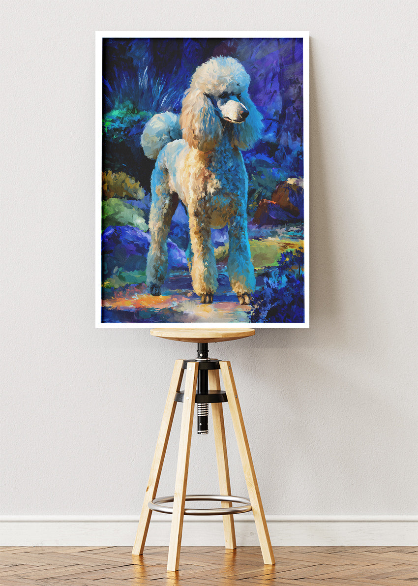 Elegant White Poodle Poster & Canvas Print – Vibrant Modern Dog Art