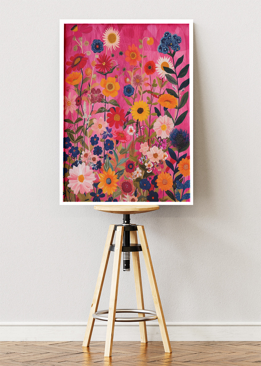 Colorful Wildflower Garden Pink Background Canvas & Poster Print – AI PRINT LAB