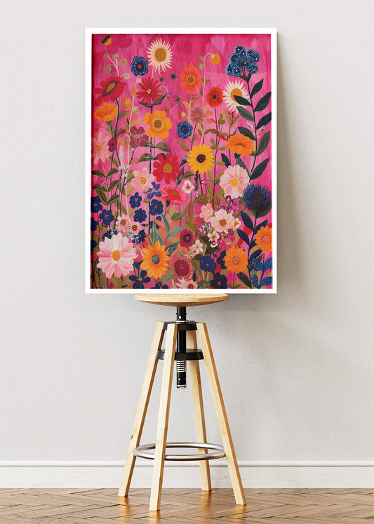 Colorful Wildflower Garden Pink Background Canvas & Poster Print – AI PRINT LAB