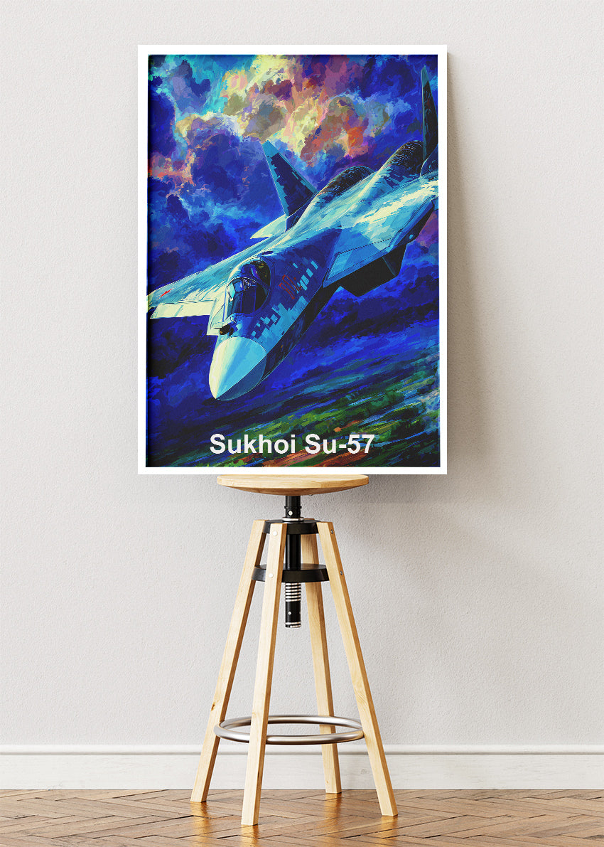 Sukhoi Su-57 Poster & Canvas Print – Dynamic Illustrated Stealth Jet Art