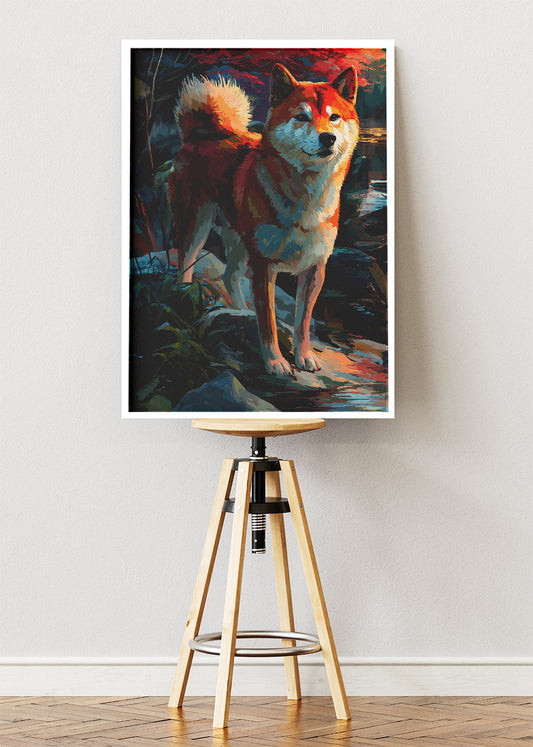 Shiba Inu Forest Sunset Poster & Canvas Print – Vibrant Modern Dog Art
