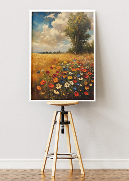 Wildflower Meadow in Golden Field – Rustic Floral Landscape Wall Art Poster & Canvas – AI PRINT LAB