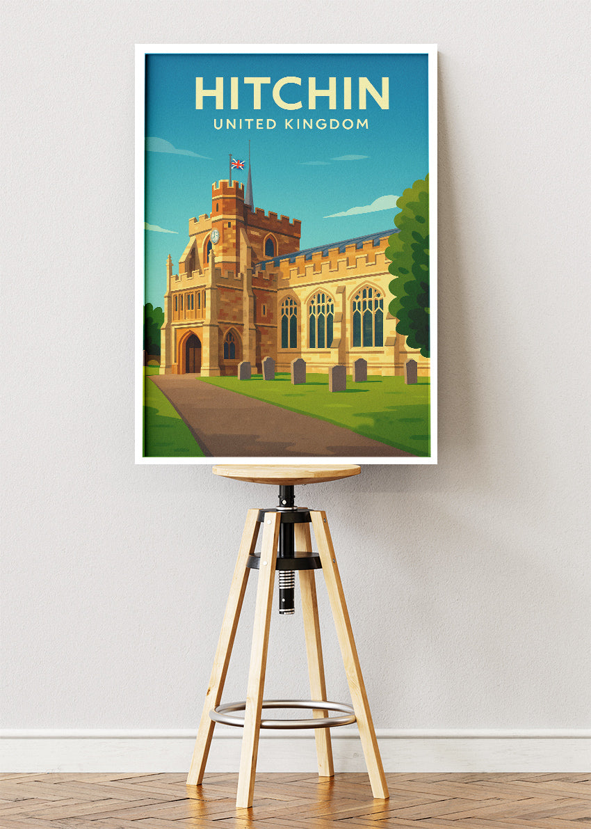 Hitchin Church Poster & Canvas Print – Illustrated Hertfordshire Landmark Art – A1002