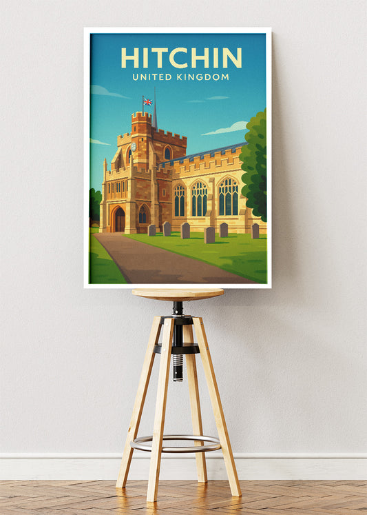 Hitchin Church Poster & Canvas Print – Illustrated Hertfordshire Landmark Art – A1002