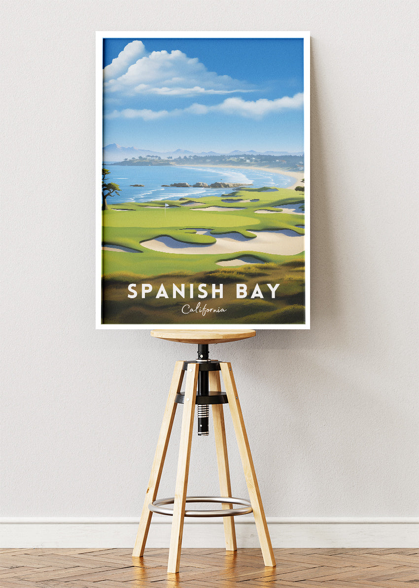 Spanish Bay California Poster & Canvas Print – Illustrated Coastal Golf Course Art `