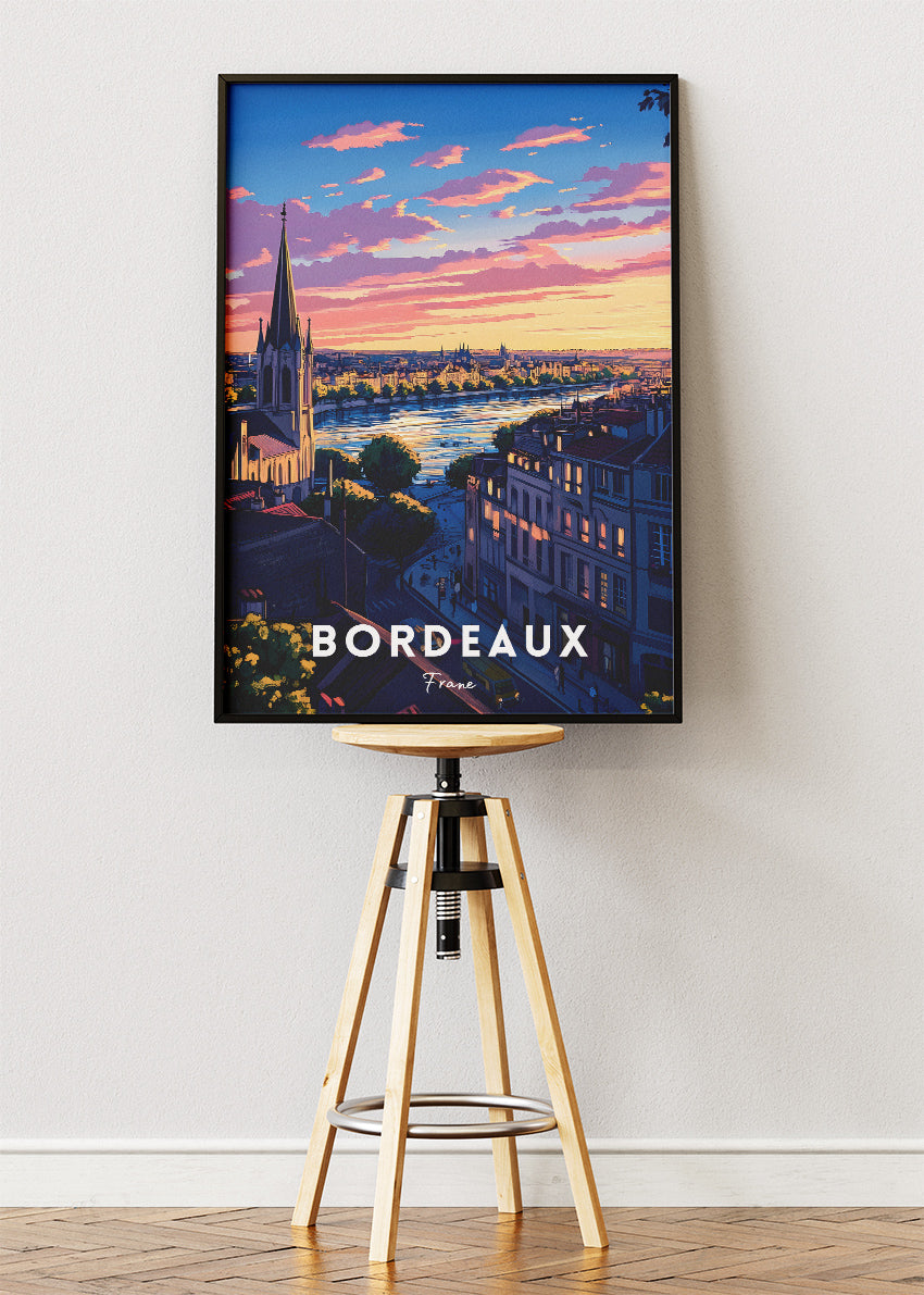 Bordeaux France Poster & Canvas Print – Vintage Sunset Cityscape Art