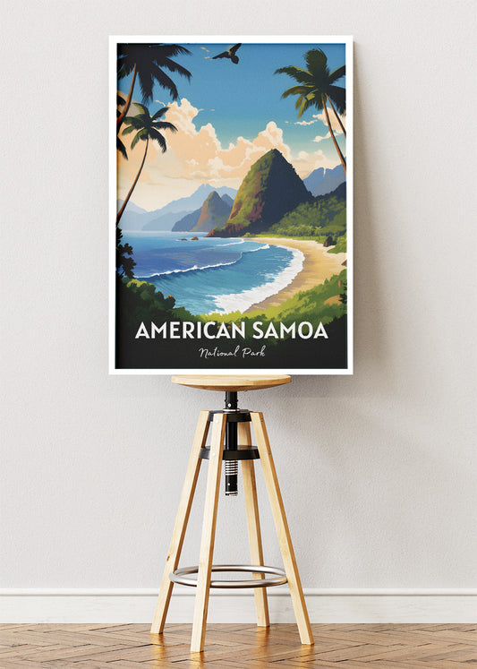 American Samoa National Park Poster & Canvas Print – Tropical Island Coast Illustration Wall Art