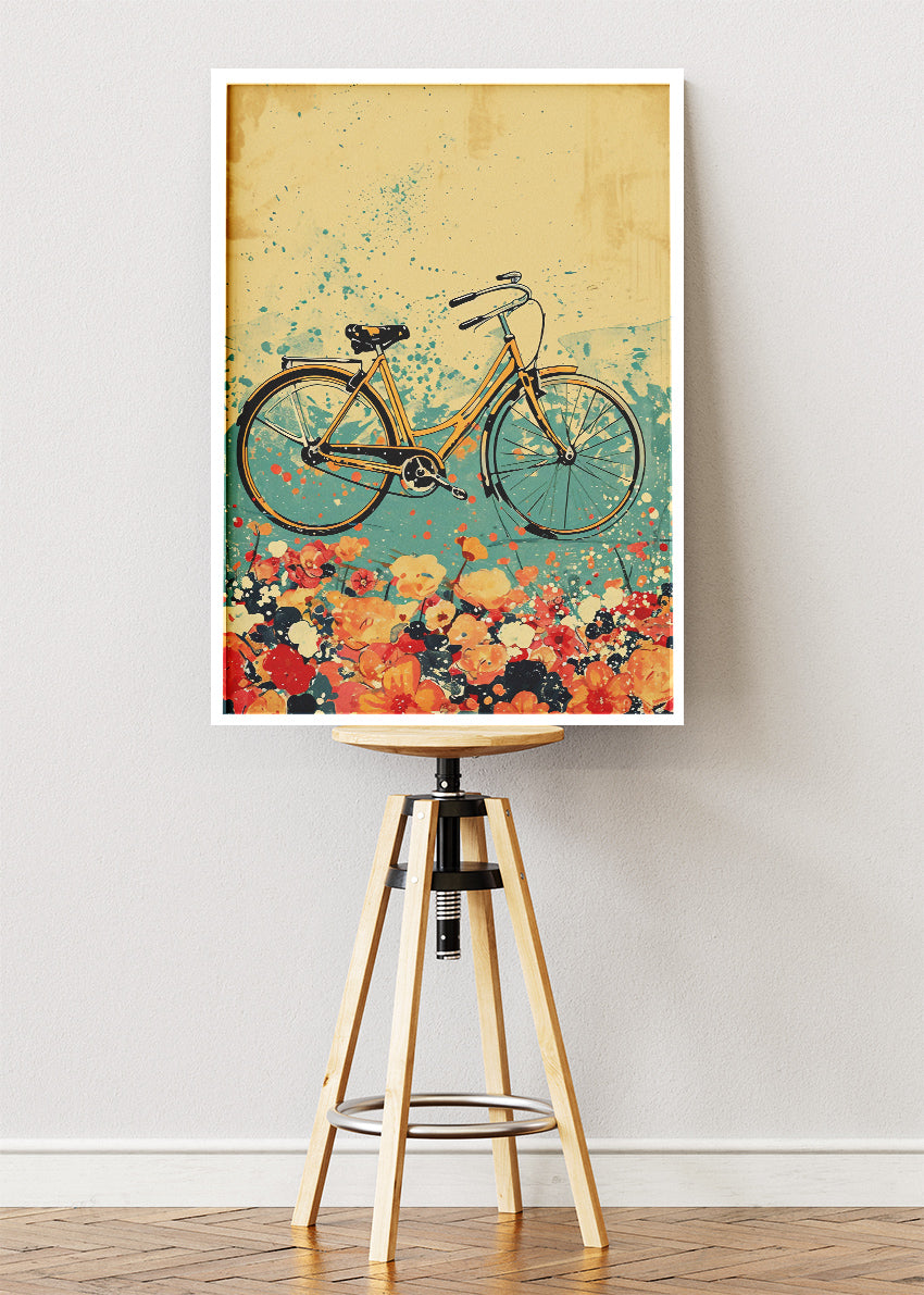 Vintage Bicycle Art Print & Canvas – Floral Retro Bike Wall Art